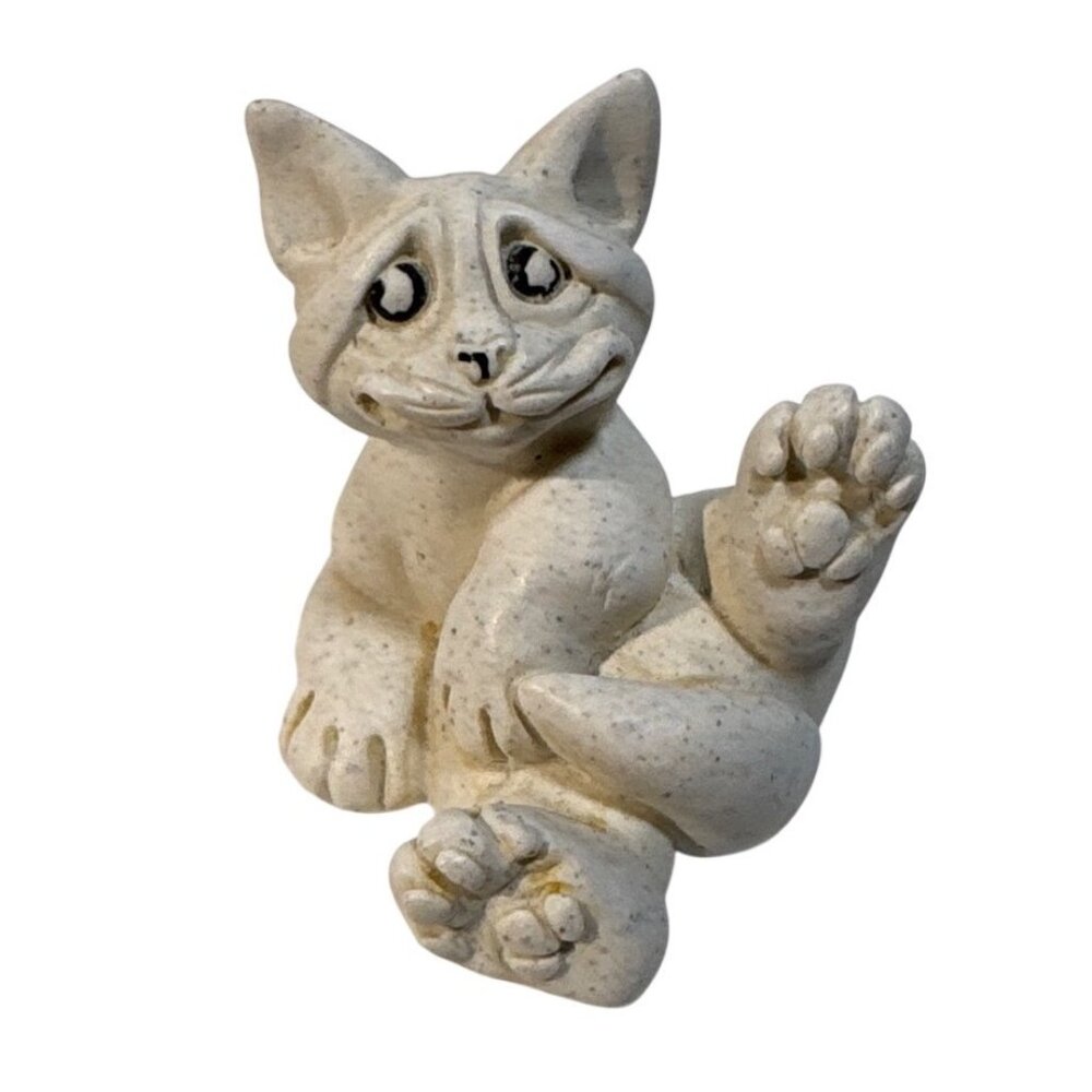 Quarry Critters Ceramic Cat Figurine White Speckled Finish Cute Whimsical Design